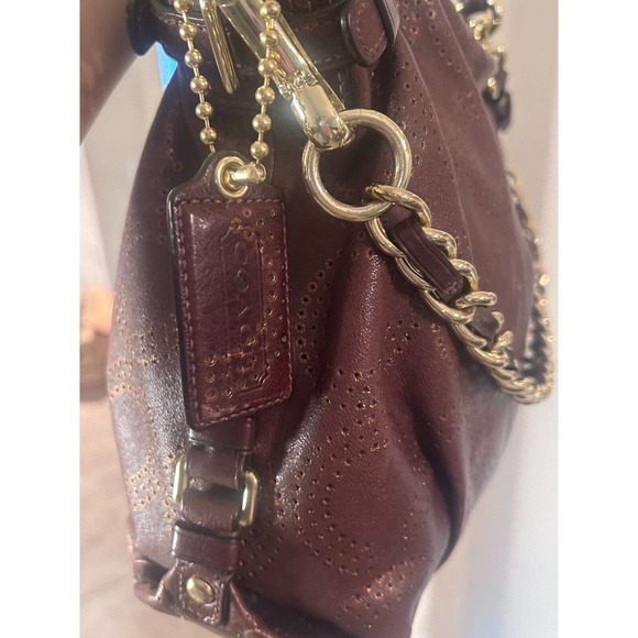 Coach Brooke Brown Perforated Leather Op Art Large Hobo Shoulder Bag 15003 - Picture 5 of 15